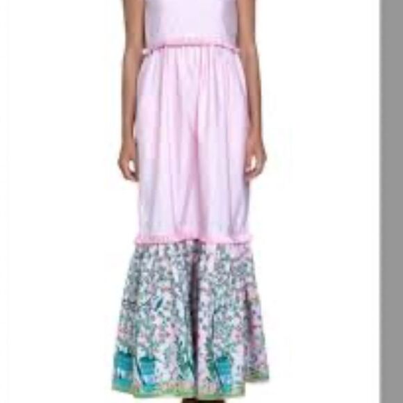 Pink Strapless Dress with Floral Hem - OLIVA JAMES - Brand NWOT Size Small Maxi - Picture 1 of 6